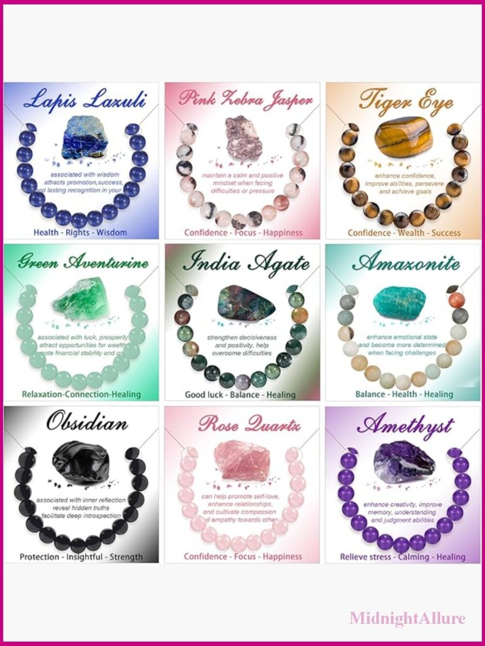 9-Piece Natural Stone Stretch Bracelet Set Healing Crystal Beaded Jewelry